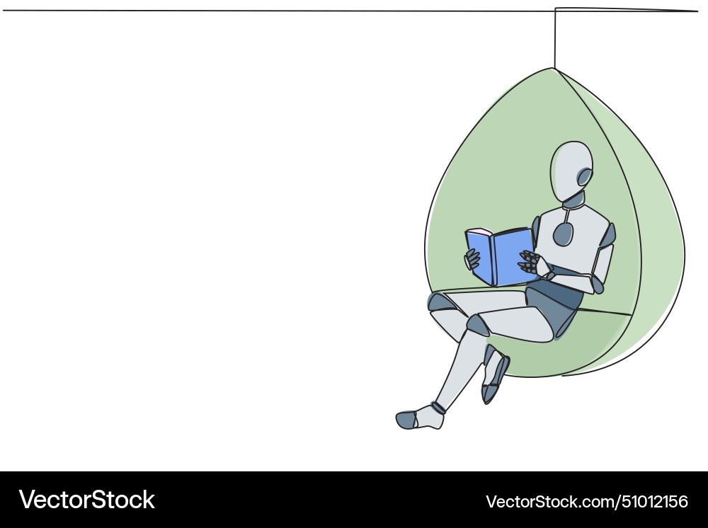 Continuous one line drawing robot sitting relax Continuous one line drawing robot sitting relax Vector Image