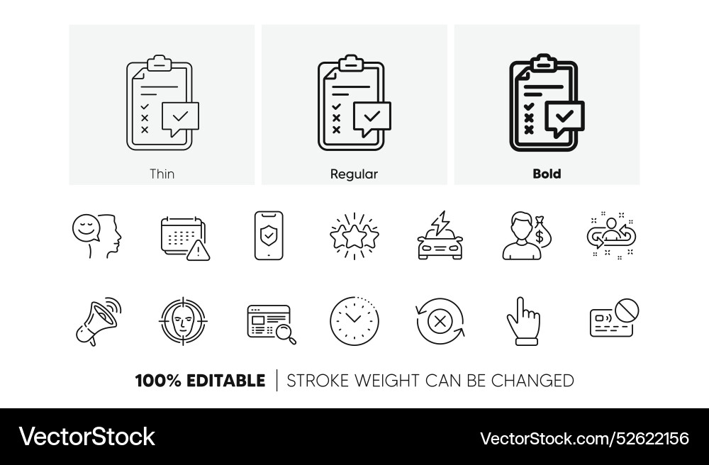 Face detect card and notification line icons Face detect card and notification line icons vector image