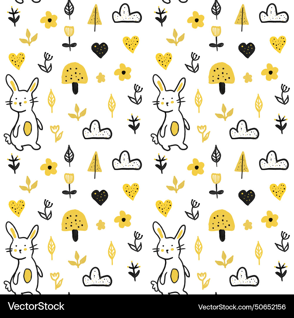 Forest seamless pattern with rabbit and mushrooms Forest seamless pattern with rabbit and mushrooms Vector Image