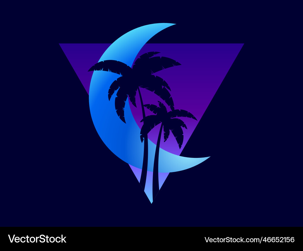Gradient crescent with palm trees in a futuristic Gradient crescent with palm trees in a futuristic Vector Image