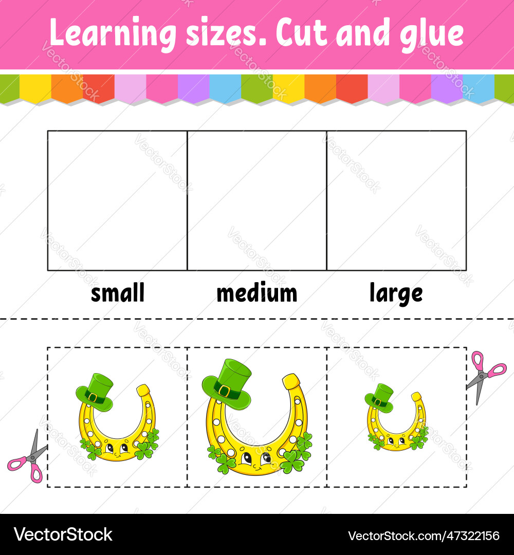 Learning sizes cut and glue easy level color vector image