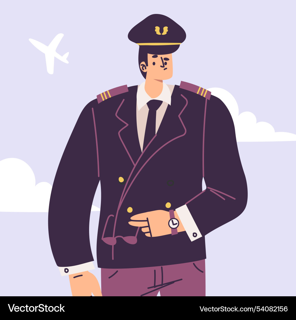Pilot man character in uniform with tie Pilot man character in uniform with tie vector image
