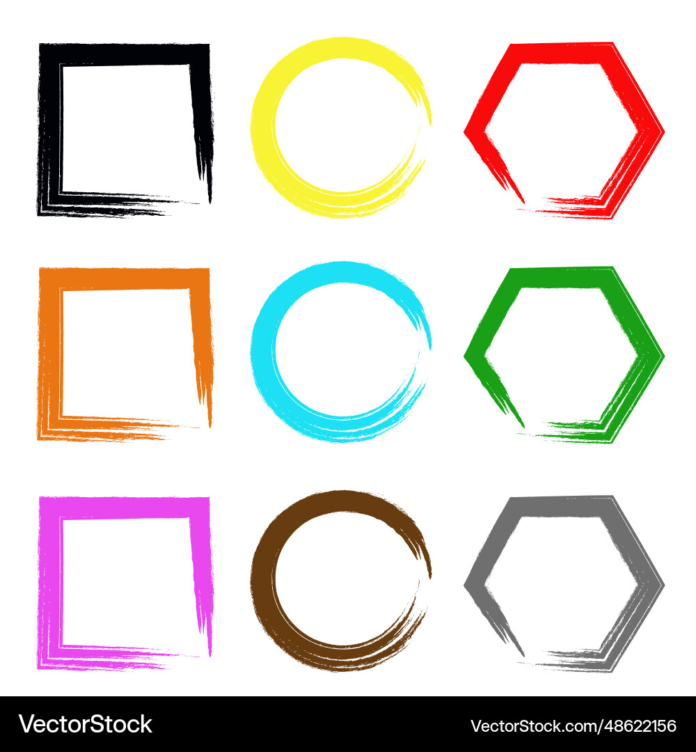 Set of color brushes frames different shapes Set of color brushes frames different shapes Vector Image