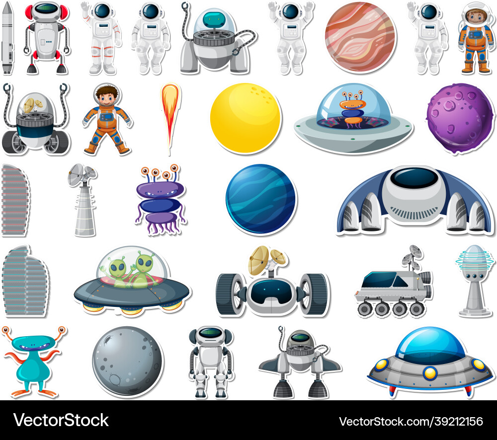 Set of stickers with solar system objects isolated Vector Image