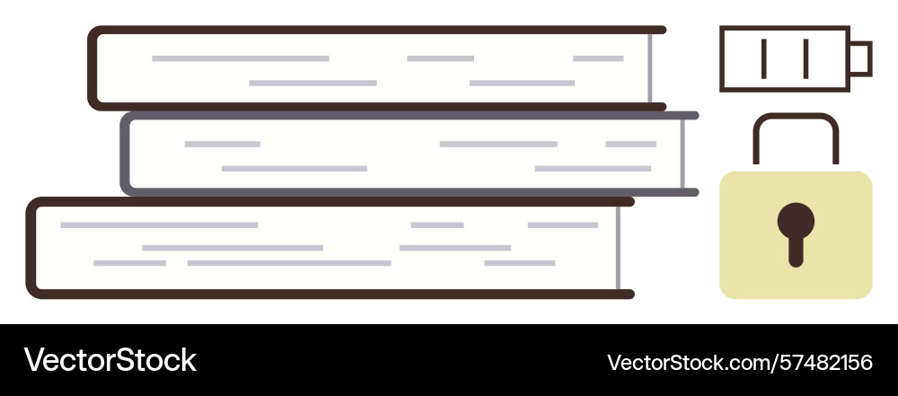 Stack of books with lock and battery representing Vector Image