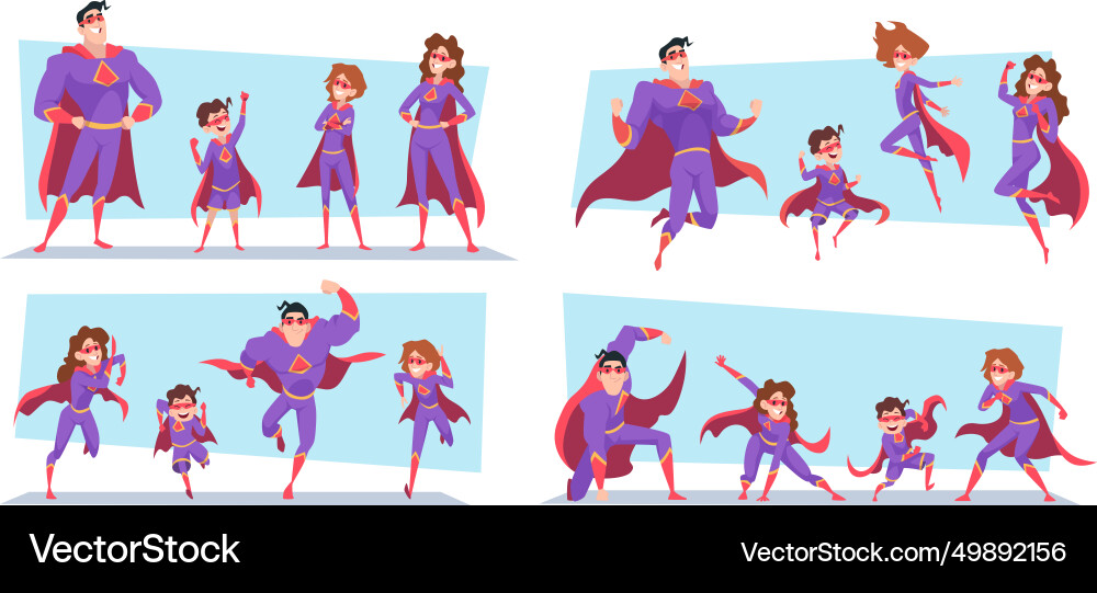 Superhero Family - Kinder und Eltern Vektorbild