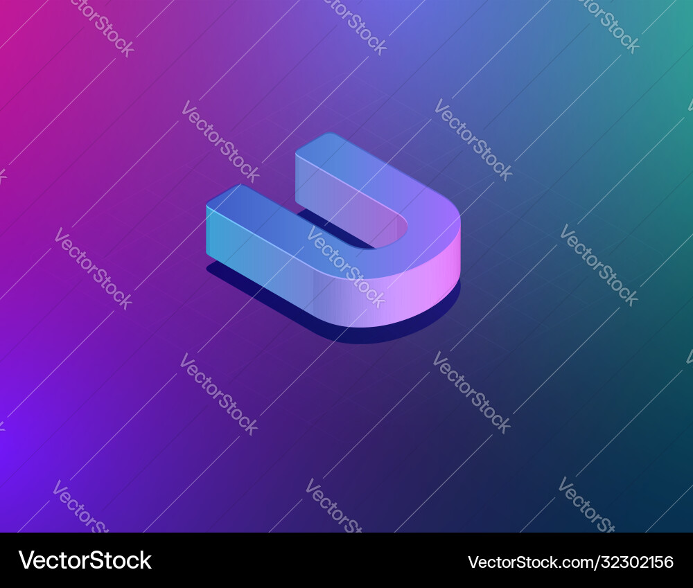 Tech Font U - Isometric Character vector image