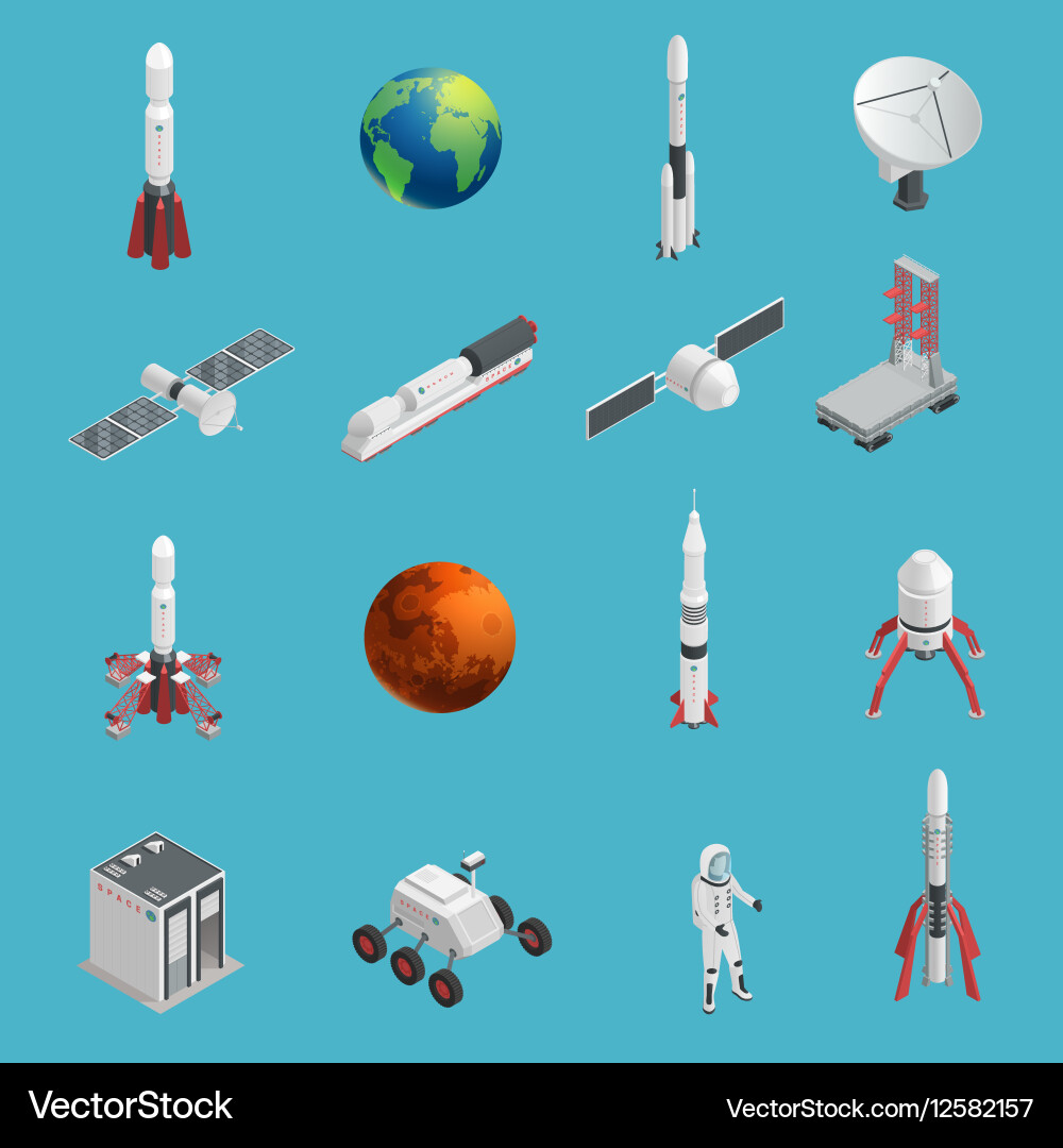 3D Rocket Space Icon Collection Vector Image