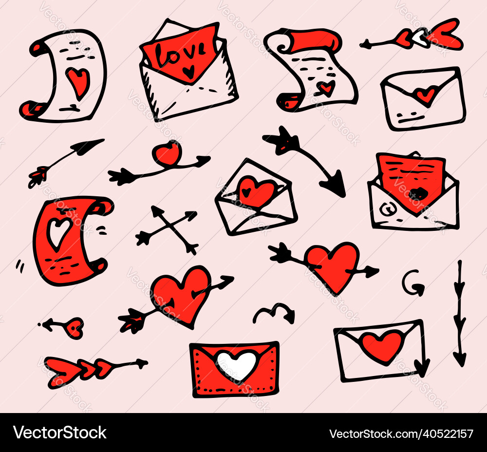 A set of scrolls and envelopes with letters A set of scrolls and envelopes with letters Vector Image