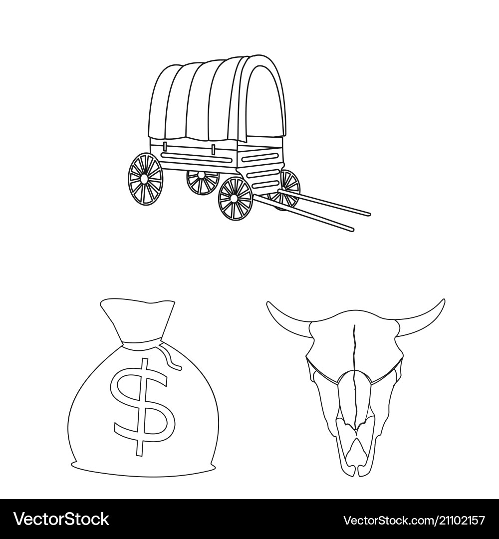 Attributes of the wild west outline icons in set Vector Image