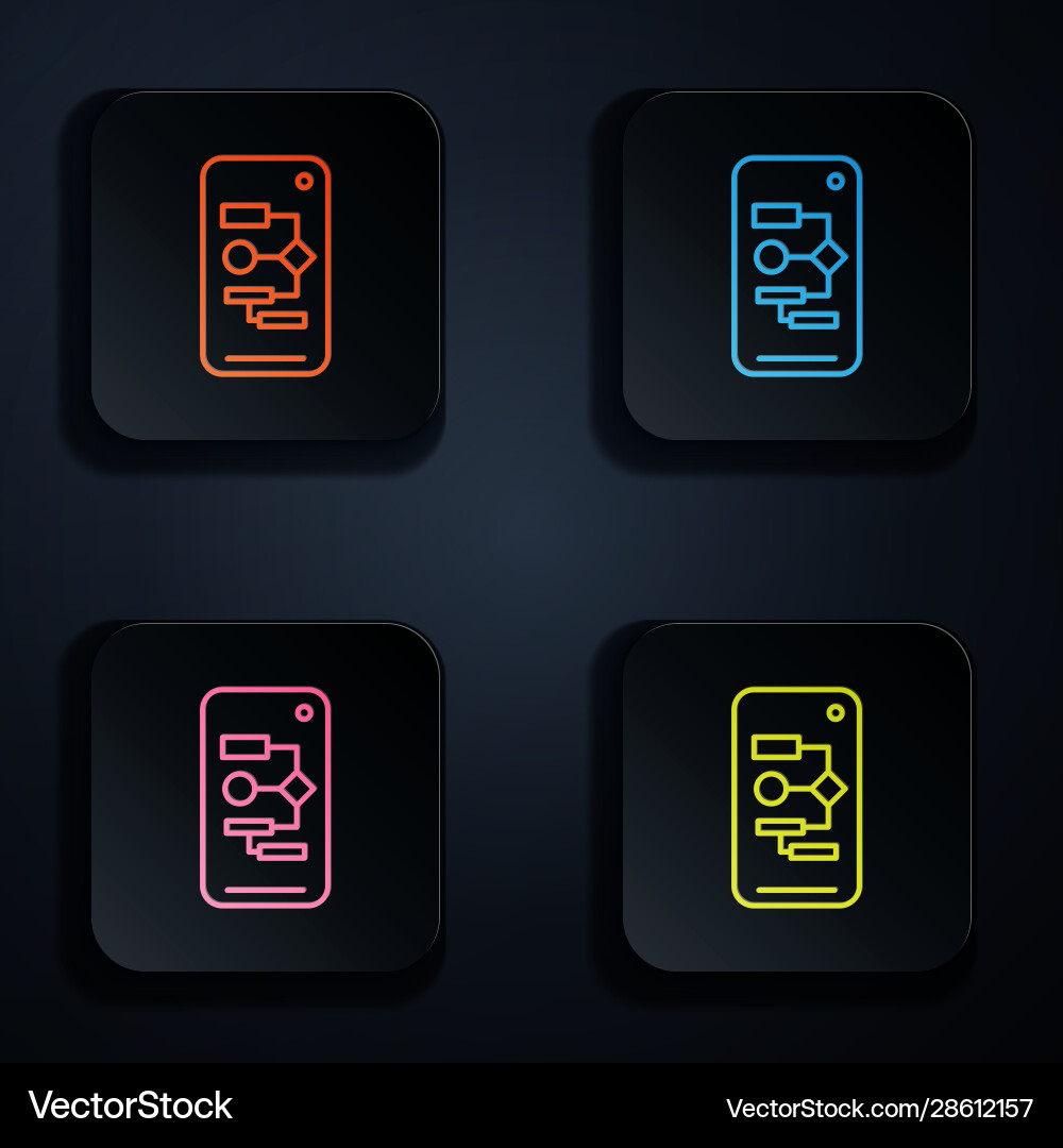 Color neon line algorithm icon isolated on black Color neon line algorithm icon isolated on black vector image