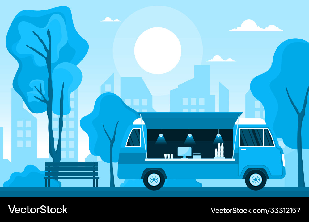 Food truck van car vehicle street shop city Food truck van car vehicle street shop city vector image
