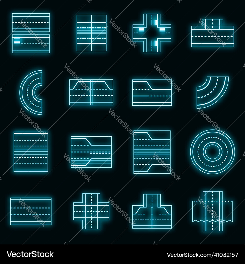 Road elements constructor icons set neon Road elements constructor icons set neon vector image