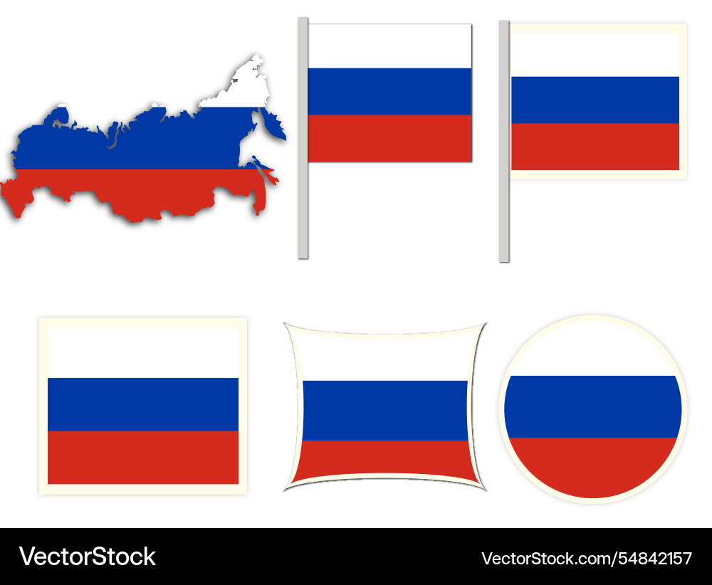 Russia flags on many objects Russia flags on many objects Vector Image