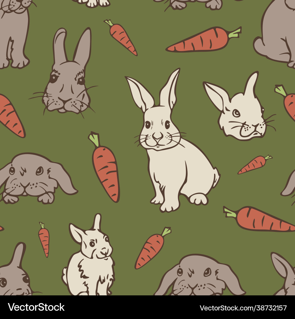Seamless pattern with rabbits and carrots design Seamless pattern with rabbits and carrots design Vector Image