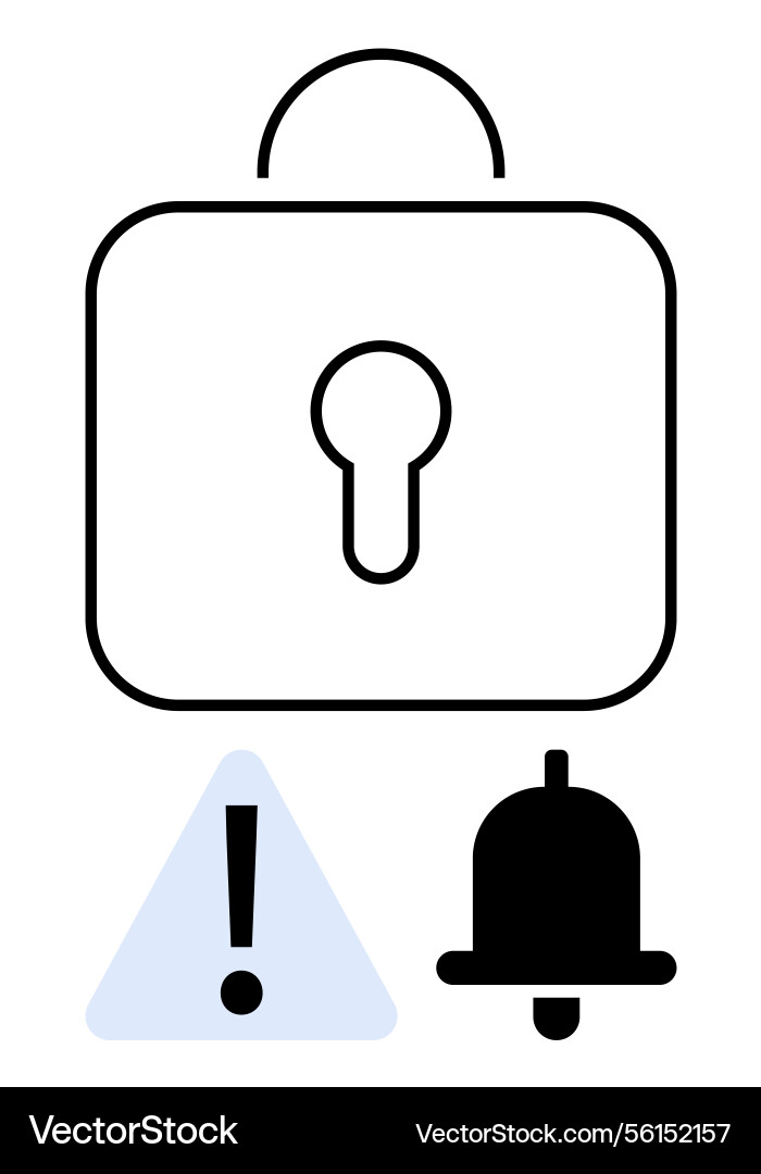 Security lock with alert triangle and notification Security lock with alert triangle and notification vector image