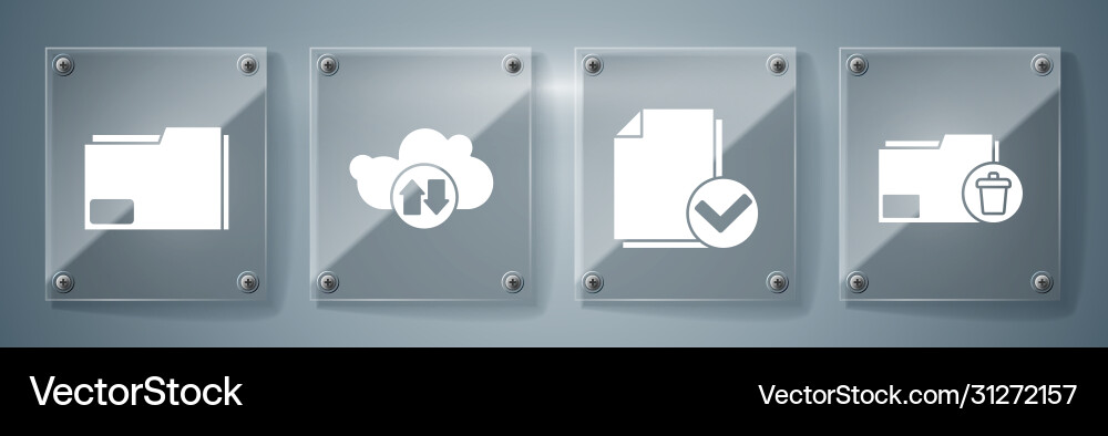 Set delete folder document and check mark cloud Set delete folder document and check mark cloud vector image