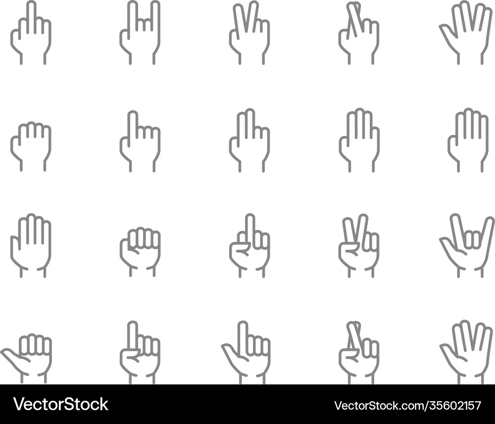 Set Hand Gesten Linie Icon Feig Sieg Set Hand Gesten Linie Icon Feig Sieg vektorbild