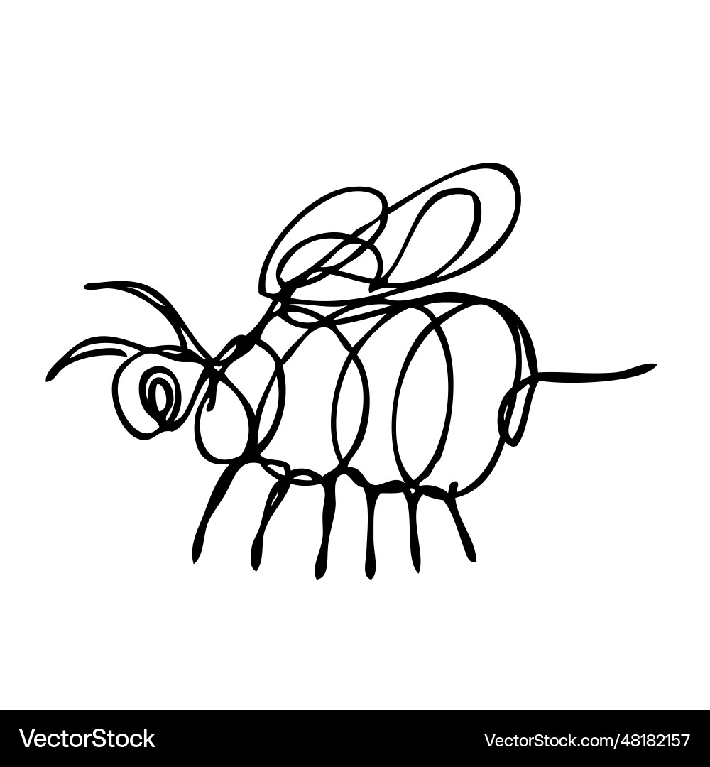 Simple sketch bee single one line art continuous Vector Image