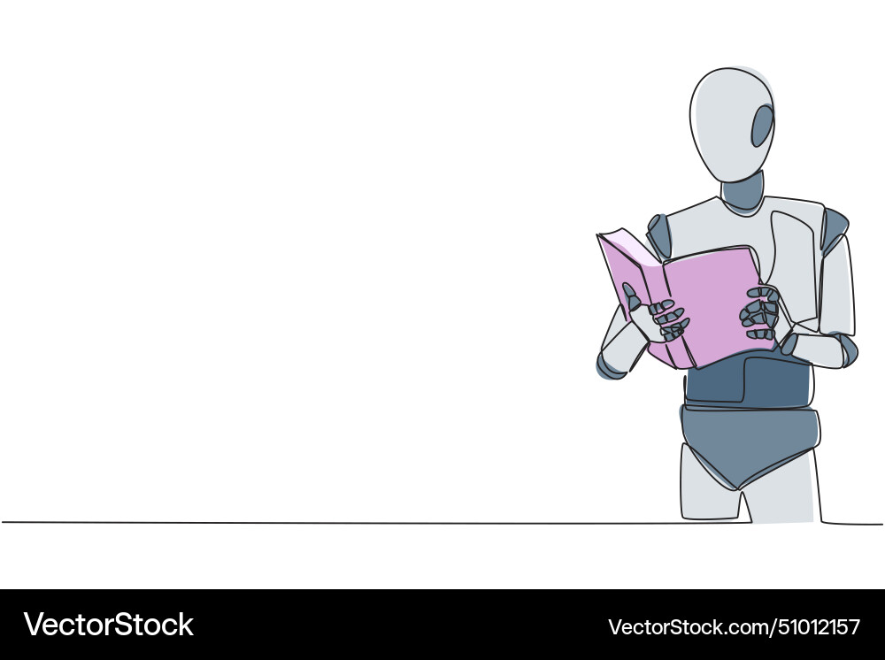 Single one line drawing robot artificial Vector Image