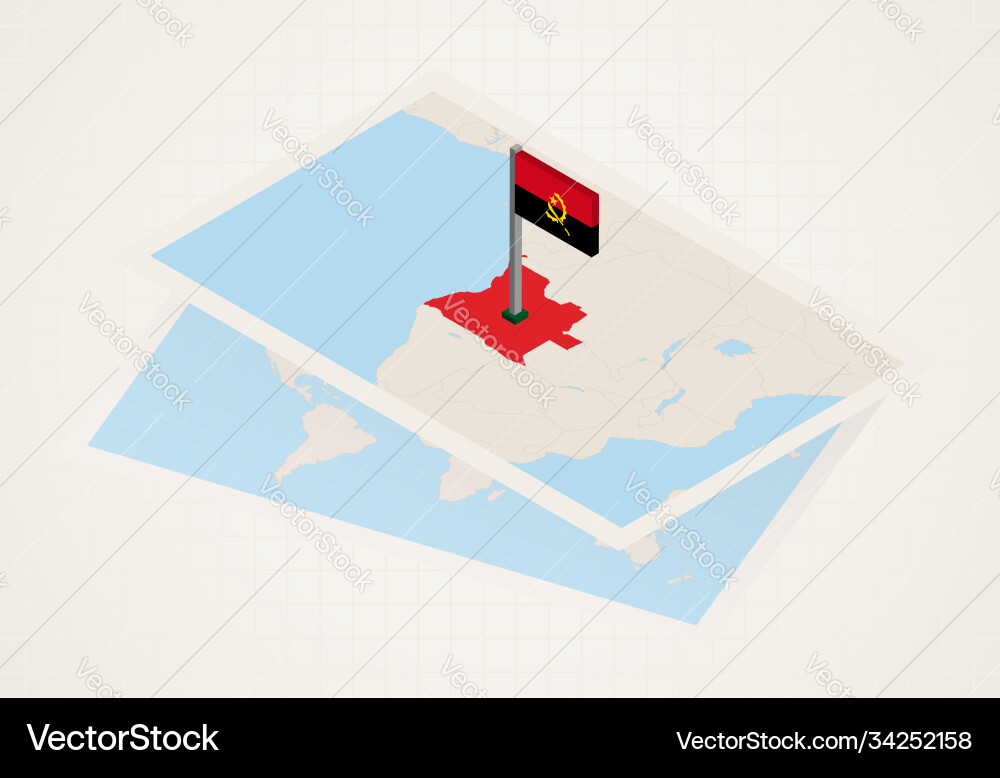 Angola selected on map with 3d flag vector image