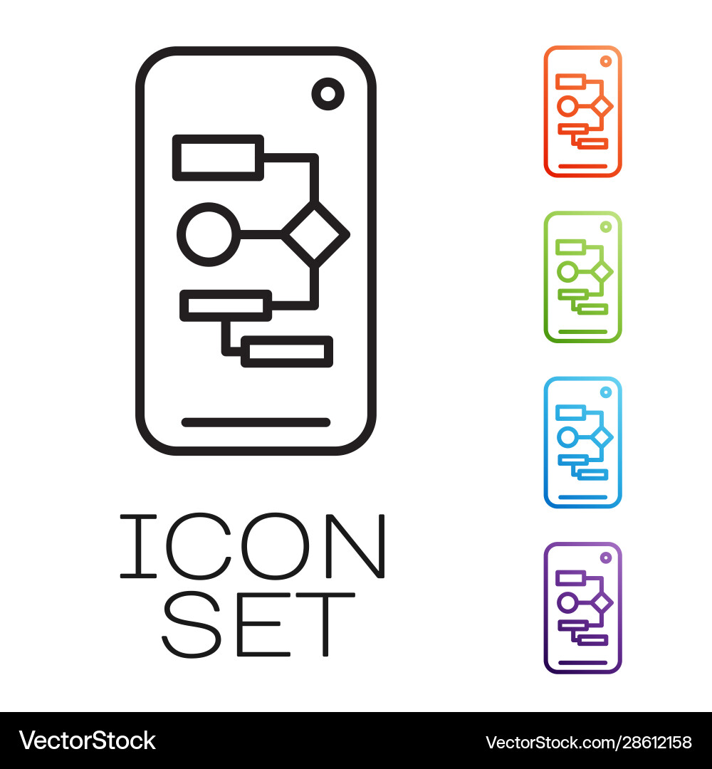 Black line algorithm icon isolated on white vector image