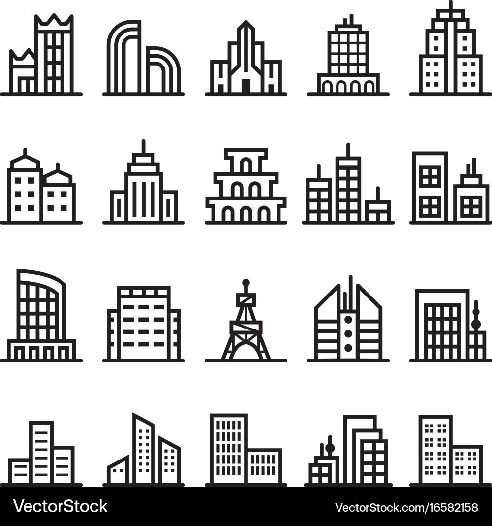 Building icons Royalty Free Vector Image - VectorStock