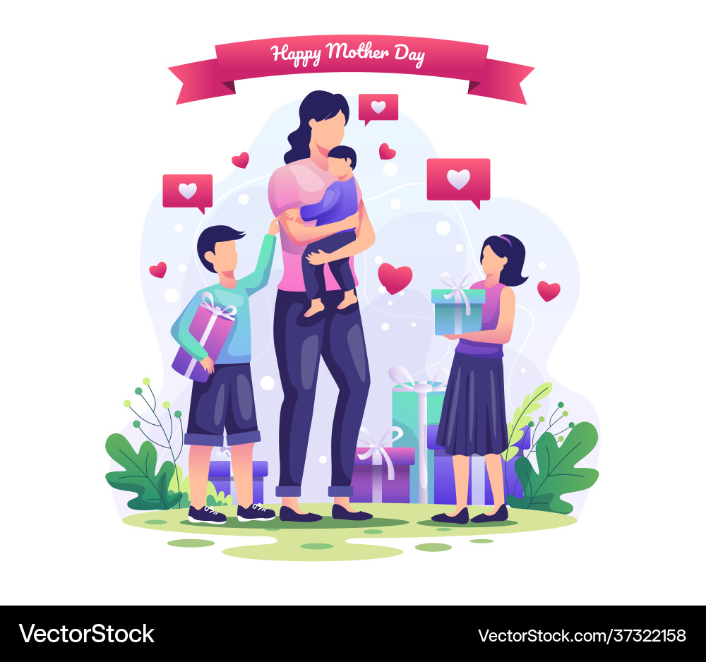 Children give gifts to their mothers happy Children give gifts to their mothers happy vector image