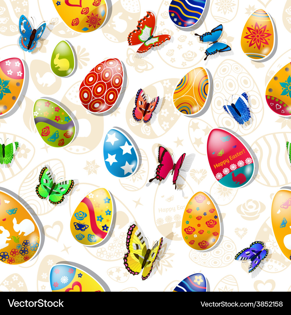 Colorful Easter Eggs and Butterflies Pattern vector image