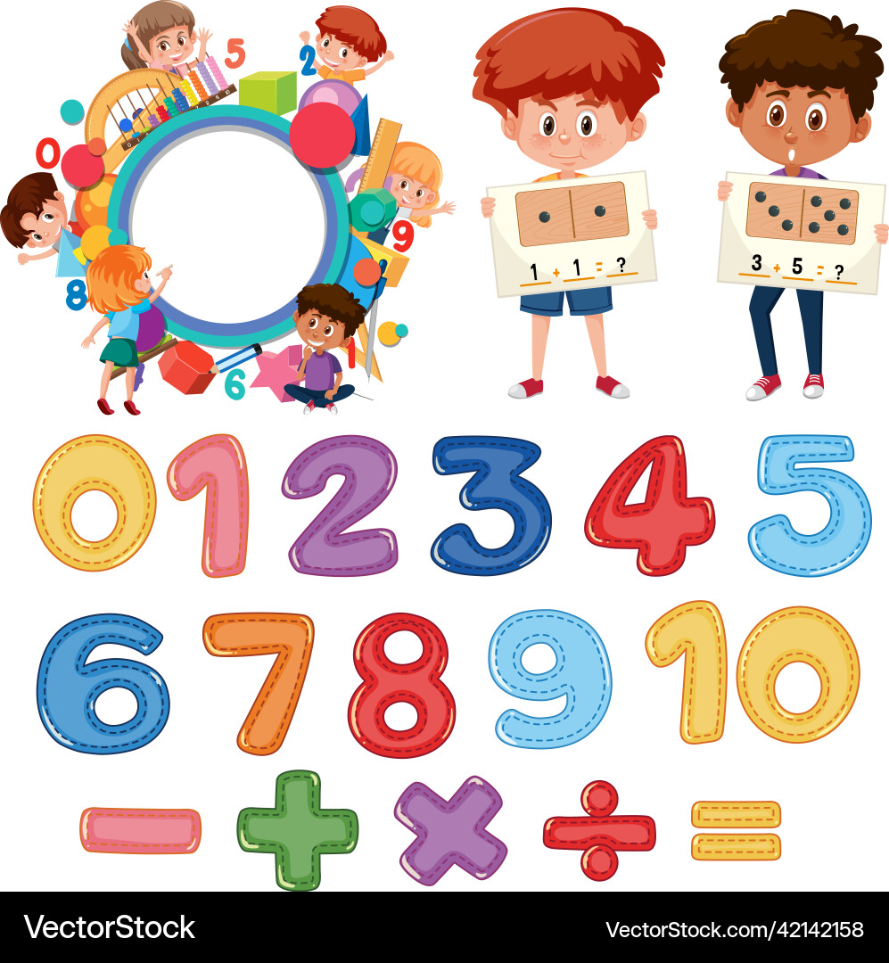 Counting number 0 to 9 and math symbols Vector Image