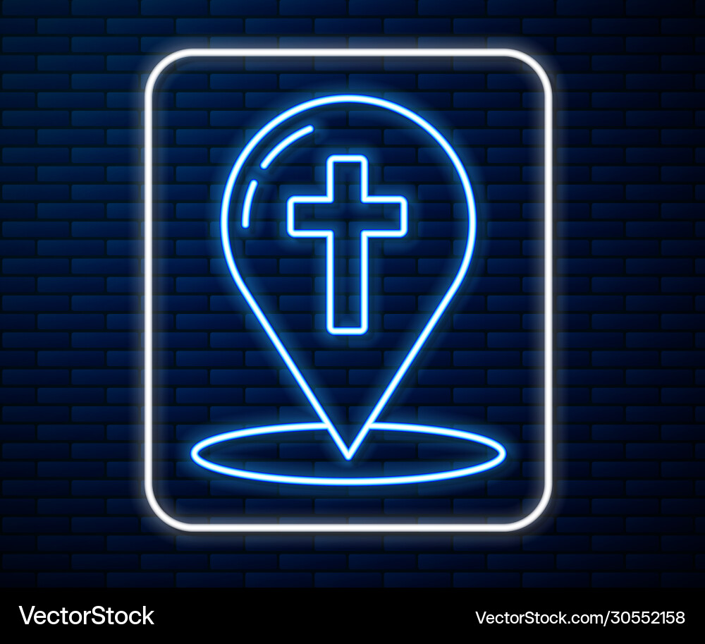 Glowing neon line map pointer with christian cross Glowing neon line map pointer with christian cross vector image