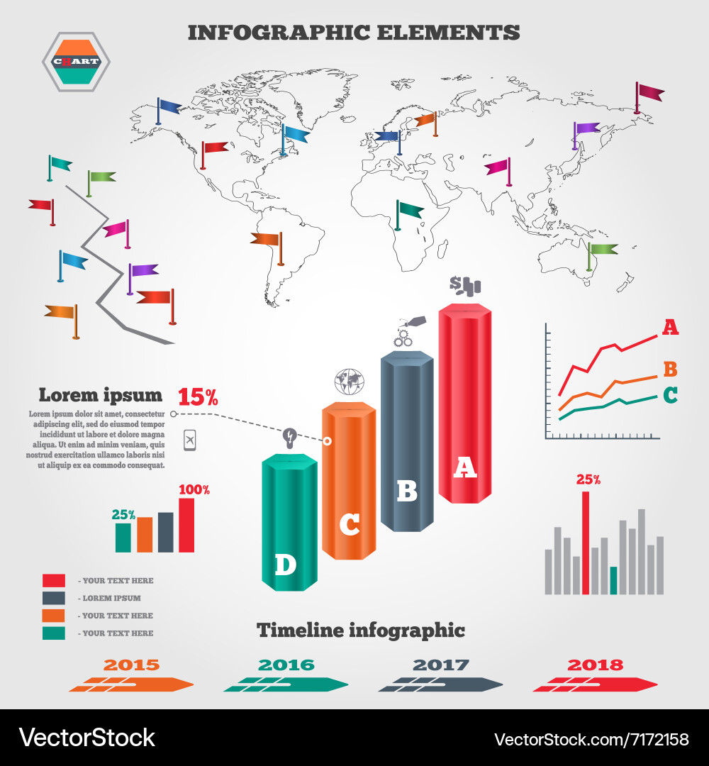 Infographics elements set columns map timeline Vector Image