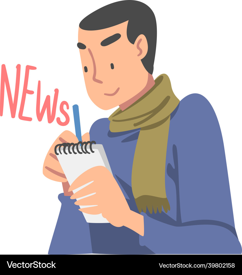 Man journalist character in scarf with notepad Man journalist character in scarf with notepad vector image