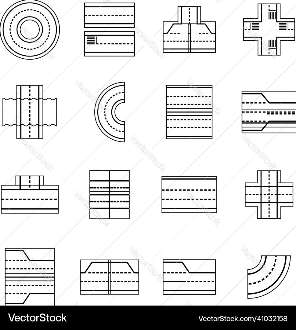 Road elements constructor icon set outline Road elements constructor icon set outline vector image
