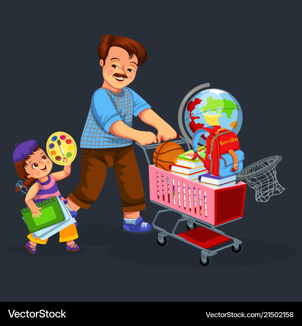 School shopping with dad poster School shopping with dad poster vector image