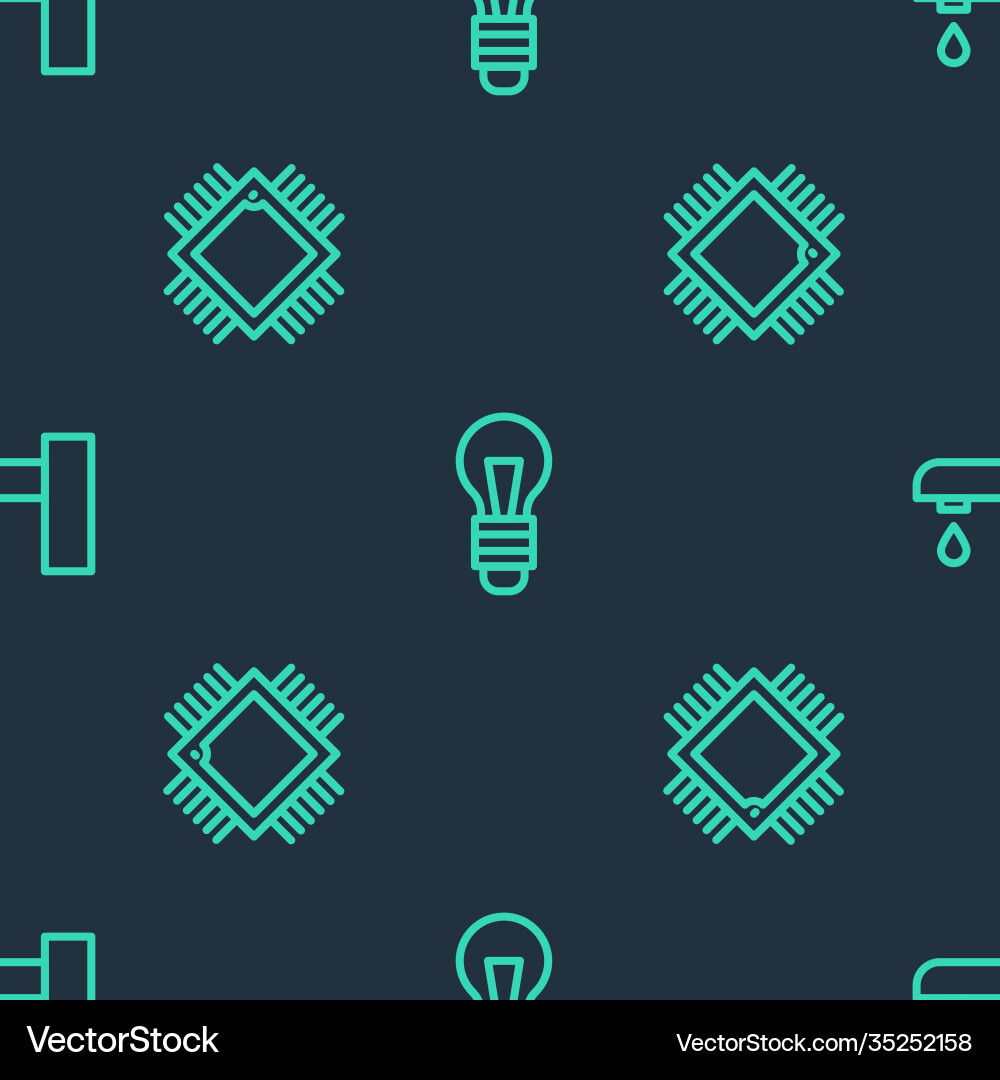 Set line light bulb processor with microcircuits Set line light bulb processor with microcircuits vector image
