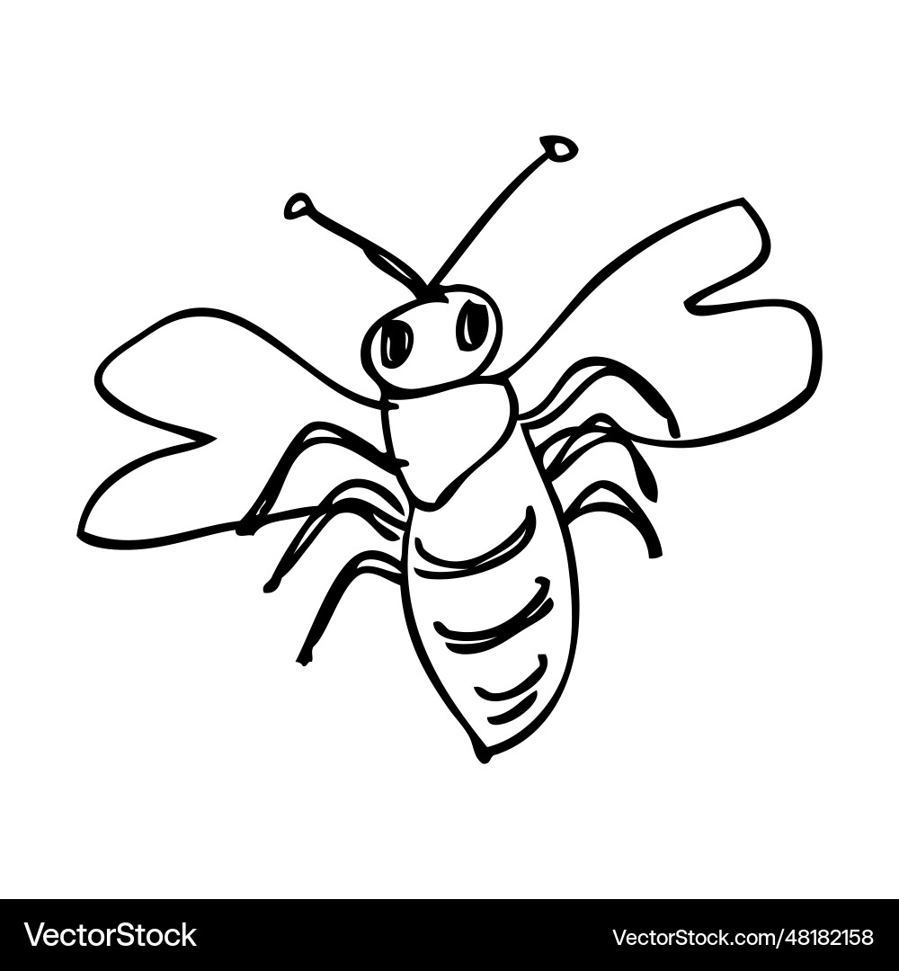 Simple sketch bee single one line art continuous vector image