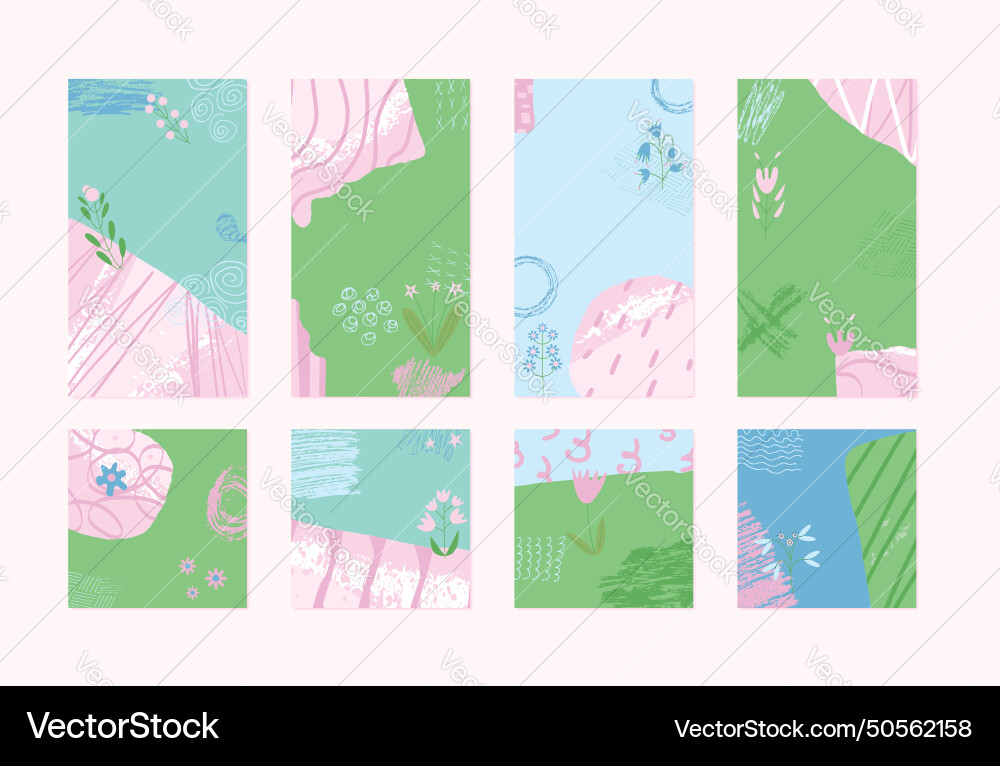 Spring abstract backgrounds set with collage Vector Image