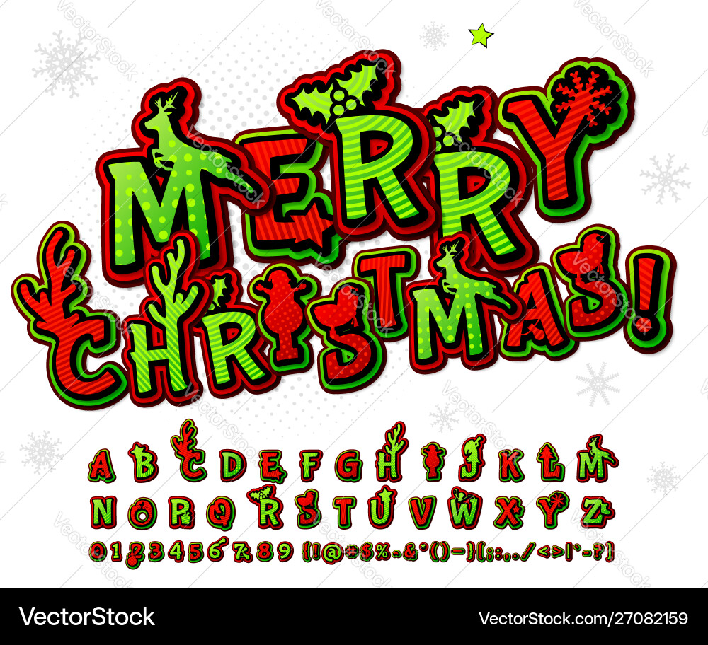 Christmas comic font alphabet comics pop art Christmas comic font alphabet comics pop art vector image