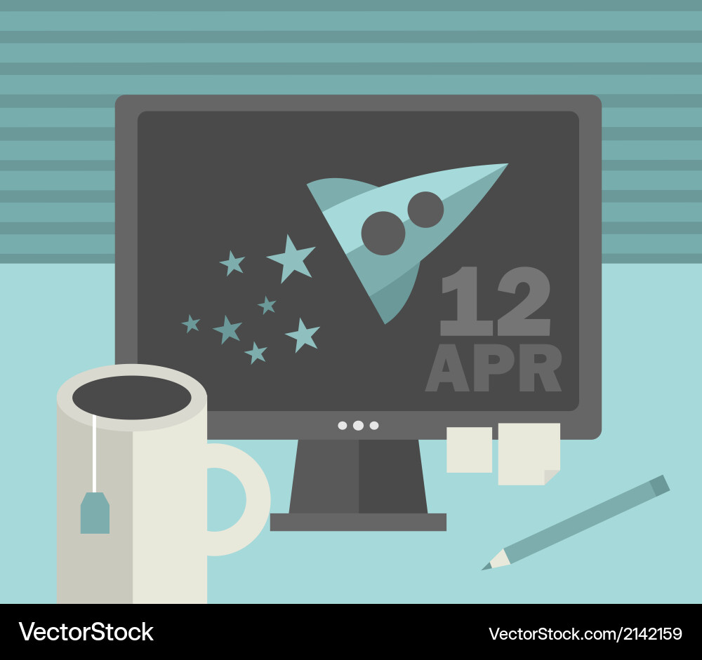 Computer screen with retro spaceship Vector Image