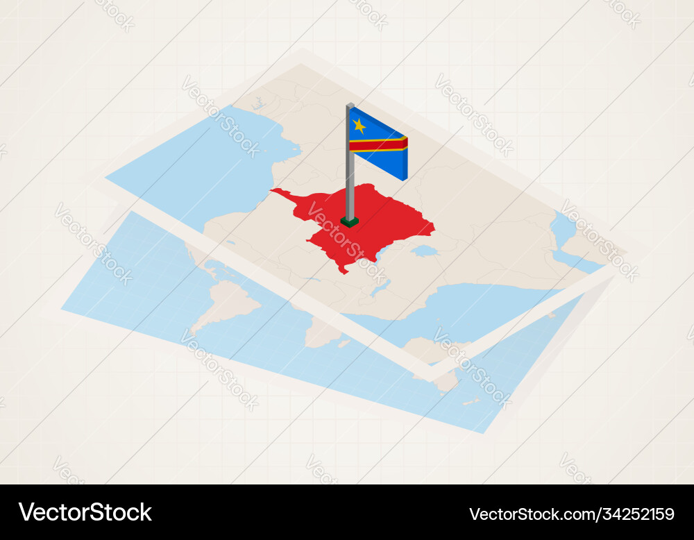 Dr congo selected on map with 3d flag drc vector image