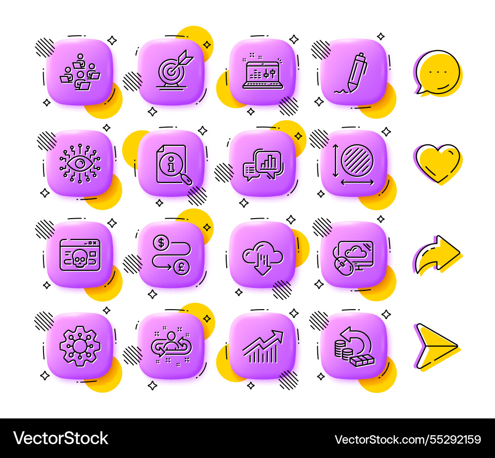 Execute search and teamwork line icons for web Execute search and teamwork line icons for web vector image