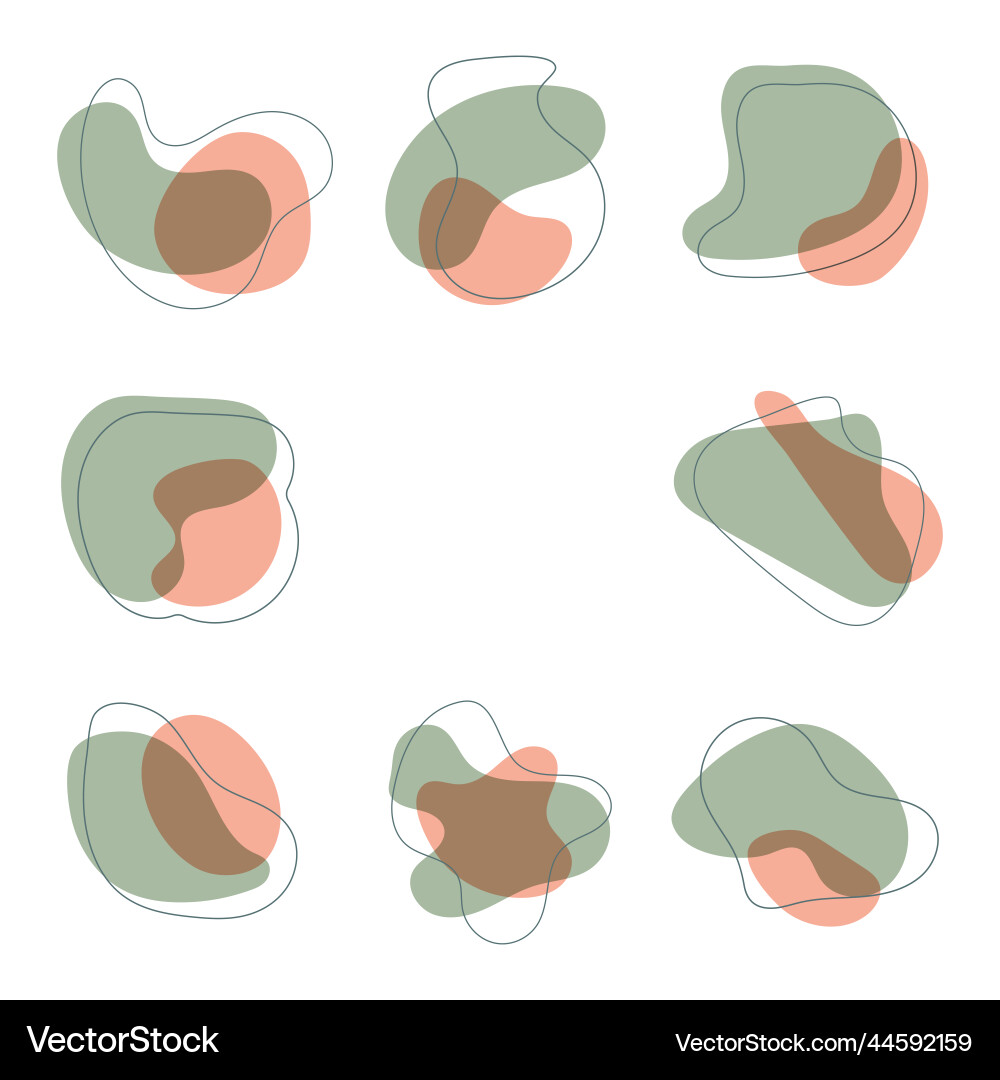 Group of abstract organic blob shapes with lines vector image