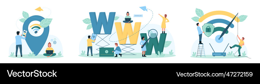 Internet global network net tiny people Internet global network net tiny people vector image