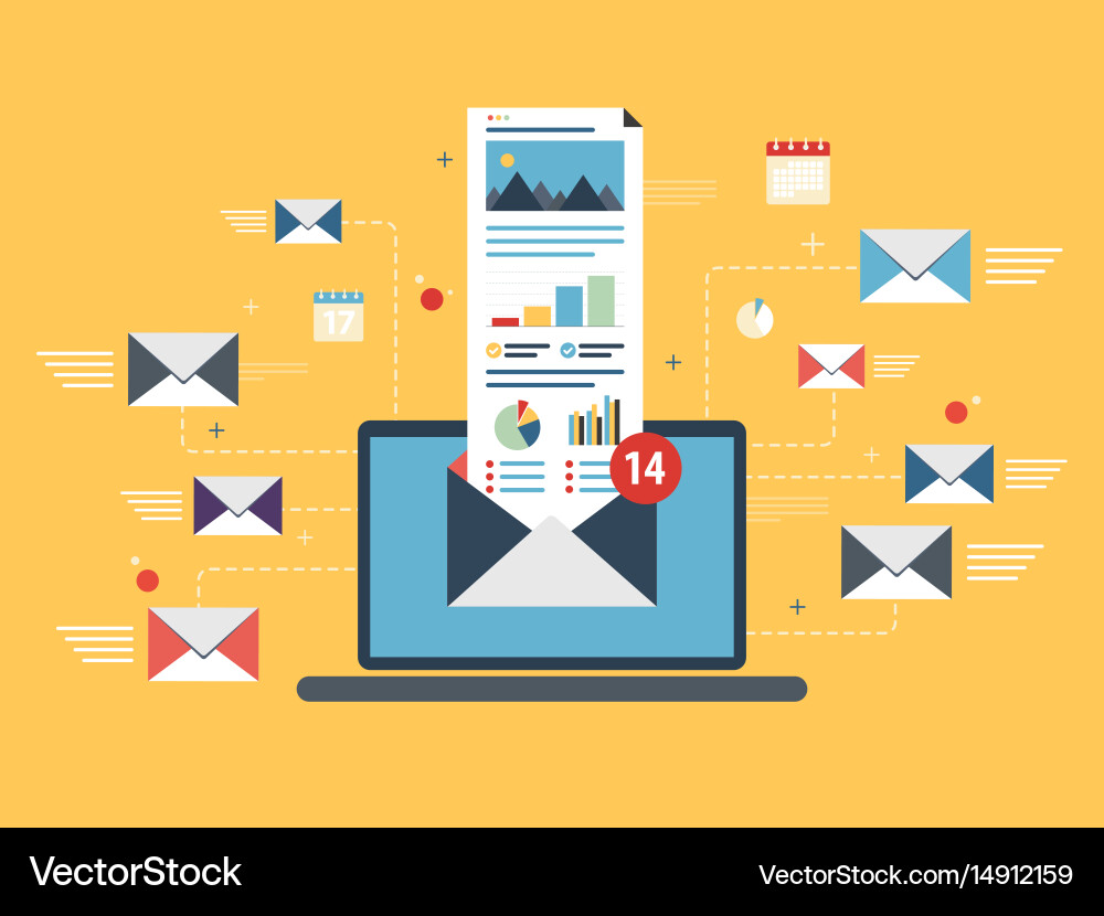 Laptop with envelope and open email on screen Vector Image