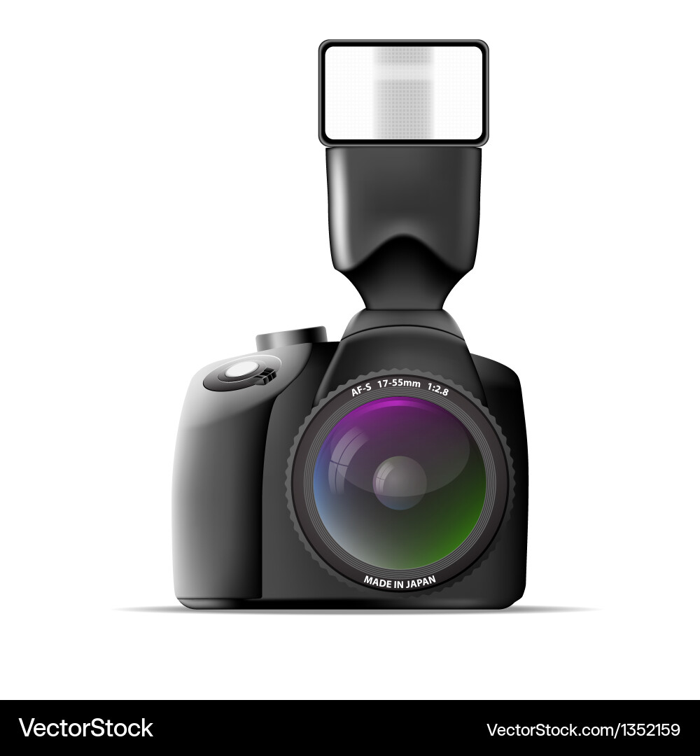 Realistic camera with external flash vector image