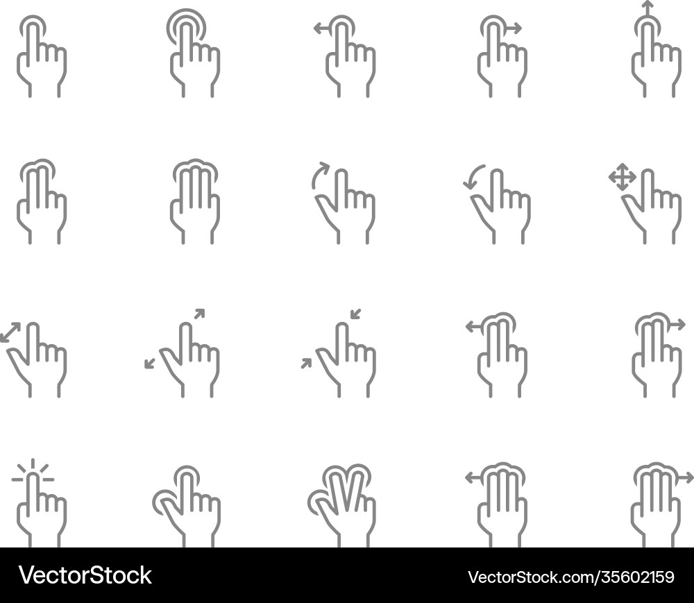 Set touch screen gestures line icon hand click vector image