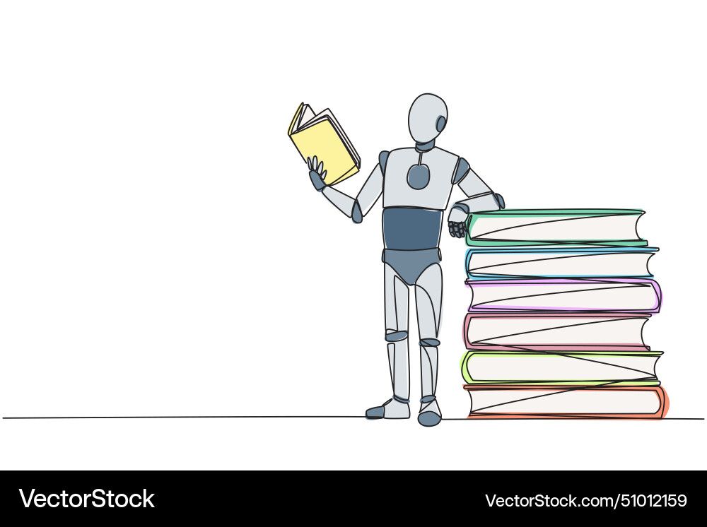 Single continuous line drawing smart robot vector image