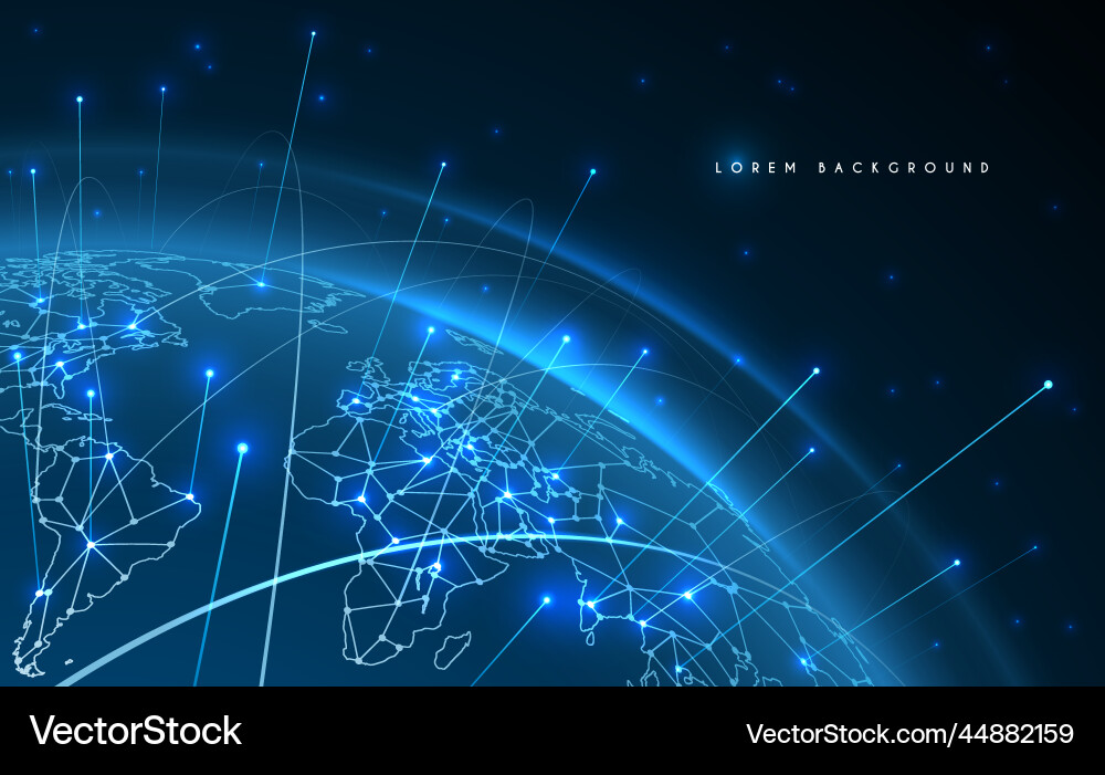 World map network connection lines background vector image