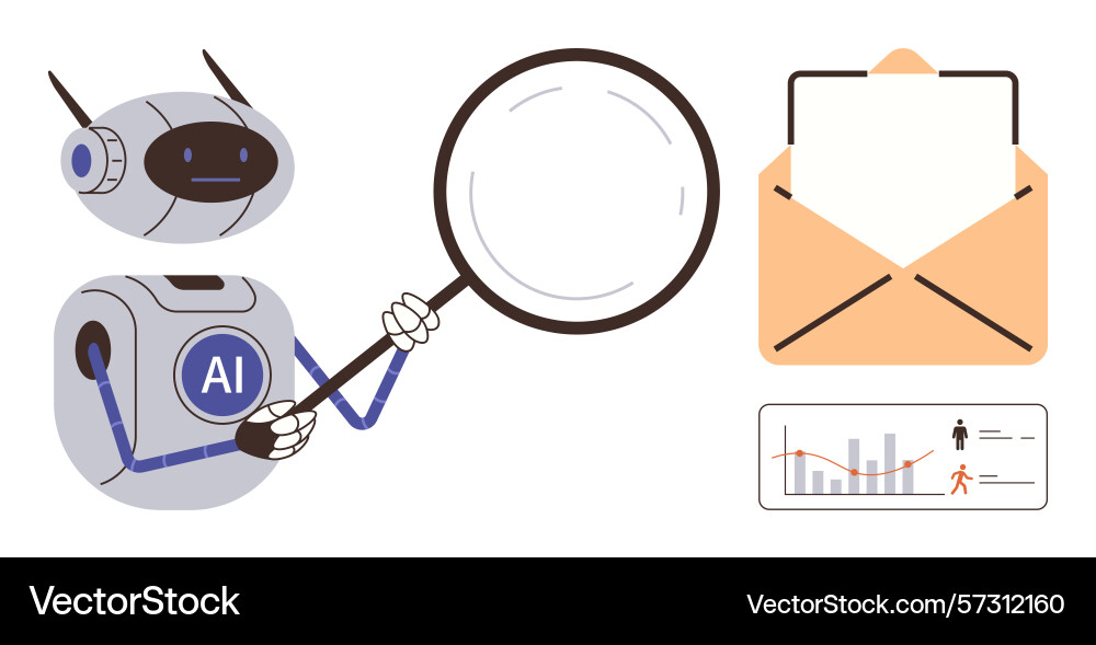 Ai robot analyzing data with magnifying glass Ai robot analyzing data with magnifying glass vector image